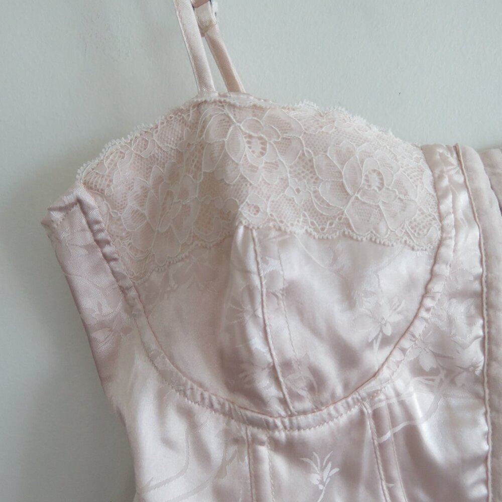 L.A. HEARTS Satin Floral Lace Up Corset Bustier Top Romantic Fairy Y2K Babydoll - Picture 5 of 14